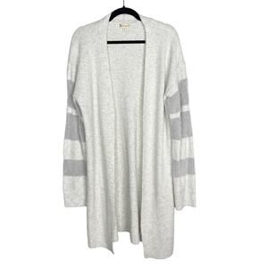 New Hem & Thread Large L Gray Striped Sleeve Open Front Cardigan Sweater Cozy